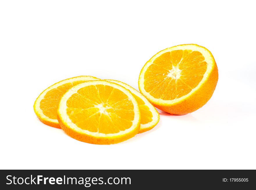 Orange slices on white background