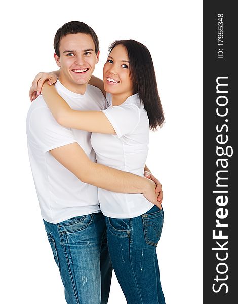 Smiling couple isolated on a white background