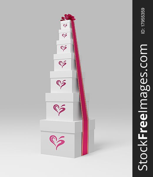 Mountain from gift boxes with heart shape. Clipping Path is included.