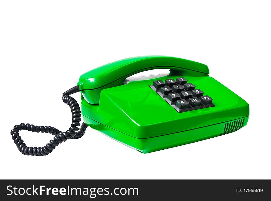Green phone isolated on white background