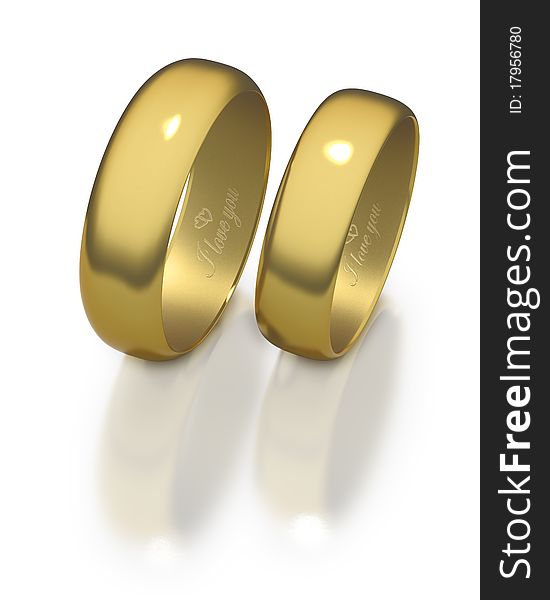 Gold Wedding bands engraved I Love You