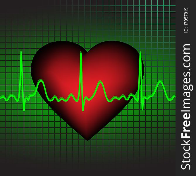 Illustration depicting the electrocardiogram on the background of the heart, vector illustration, eps10. Illustration depicting the electrocardiogram on the background of the heart, vector illustration, eps10