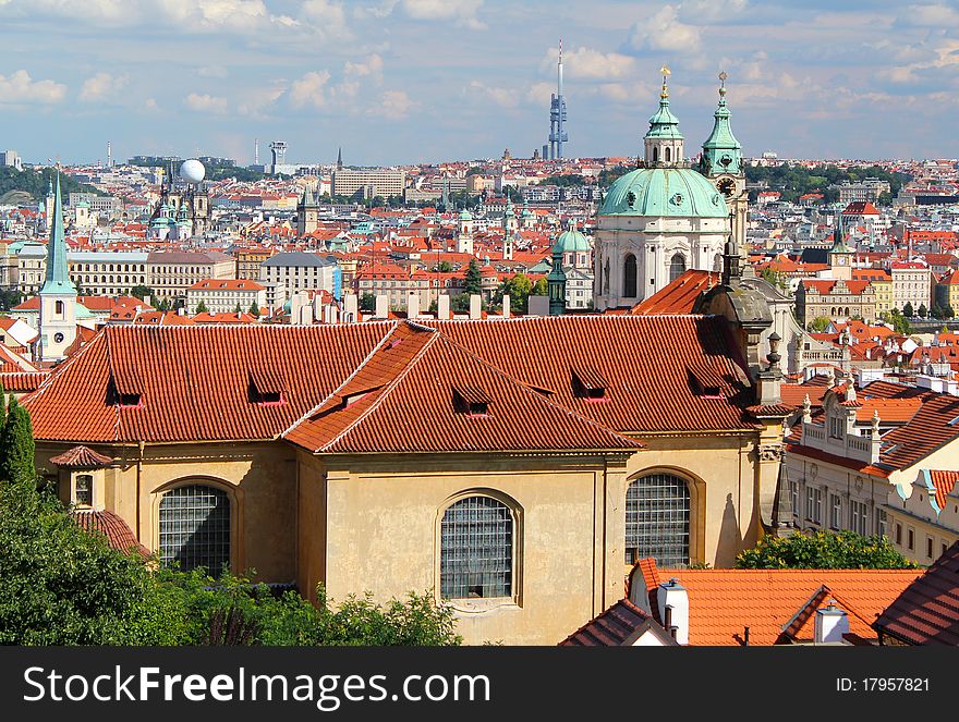 Beautiful panorama of Prague with churches and towers. Beautiful panorama of Prague with churches and towers