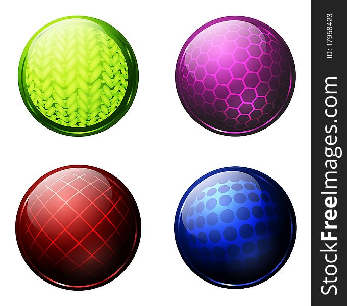 Illustration of four different glossy balls