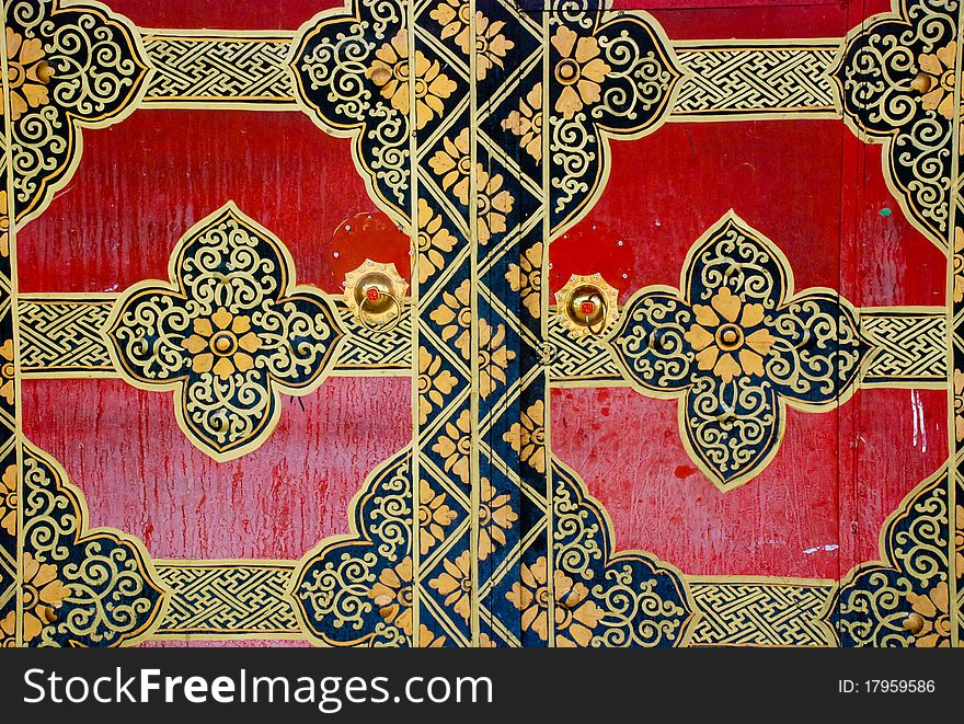 One of the temple door in Ganden monastery, Tibet. One of the temple door in Ganden monastery, Tibet.