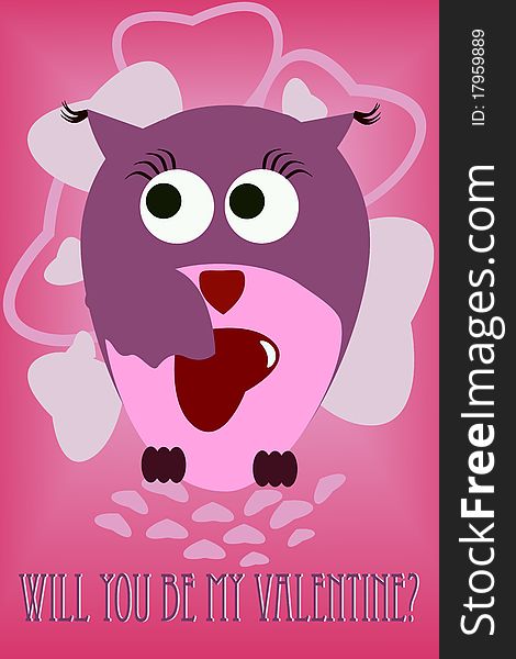 Cute owl with a heart on a Valentine's day card. Cute owl with a heart on a Valentine's day card