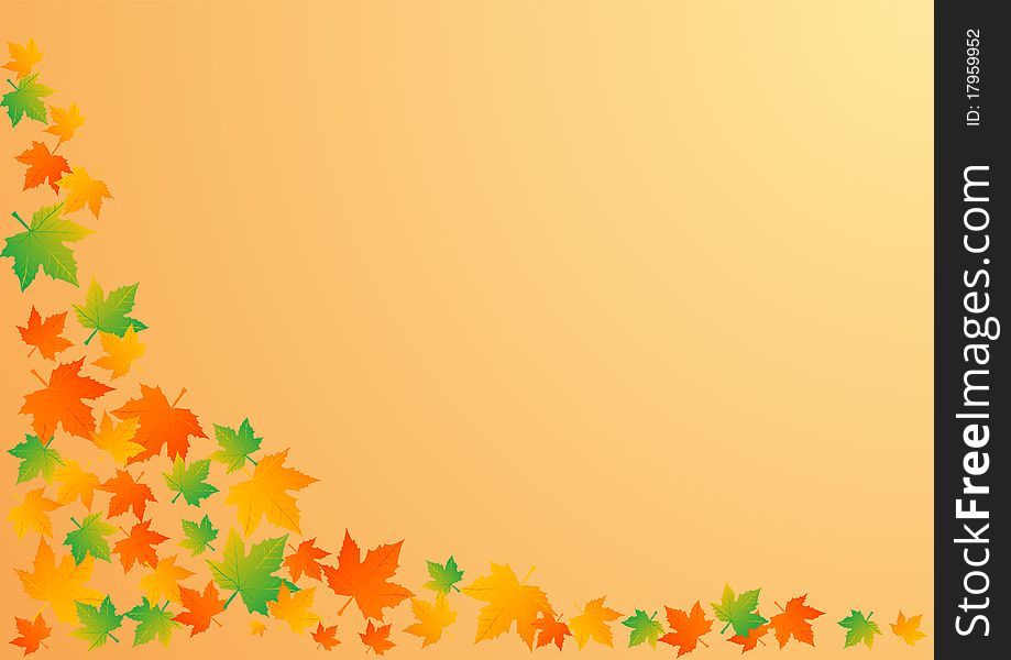 Illustration an autumn orange background with leaves.