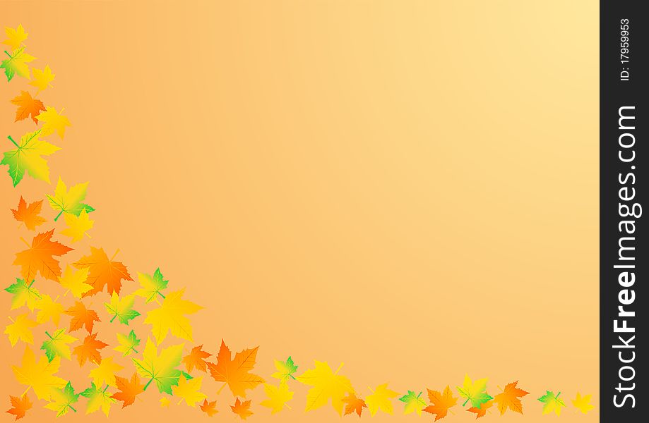 Illustration an autumn orange background with leaves.
