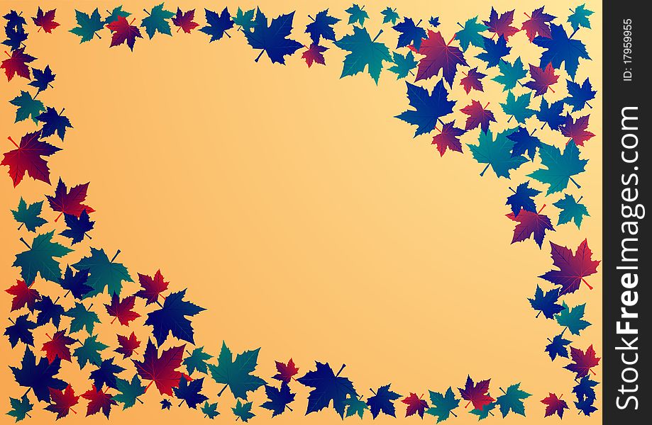 Illustration an autumn orange background with leaves.