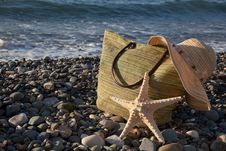 A Bonnet, A Bag And A Seastar Stock Photos A Bonnet, A Bag And A Seastar Stock Photos