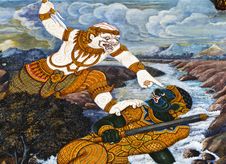 Hanuman Fight And A Demon , Royalty Free Stock Image