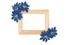 Wooden Photo Frame With Blue Flowers Stock Photography Wooden Photo Frame With Blue Flowers Stock Photography