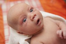 Newborn Baby  Boy - Amazed Look Stock Photo