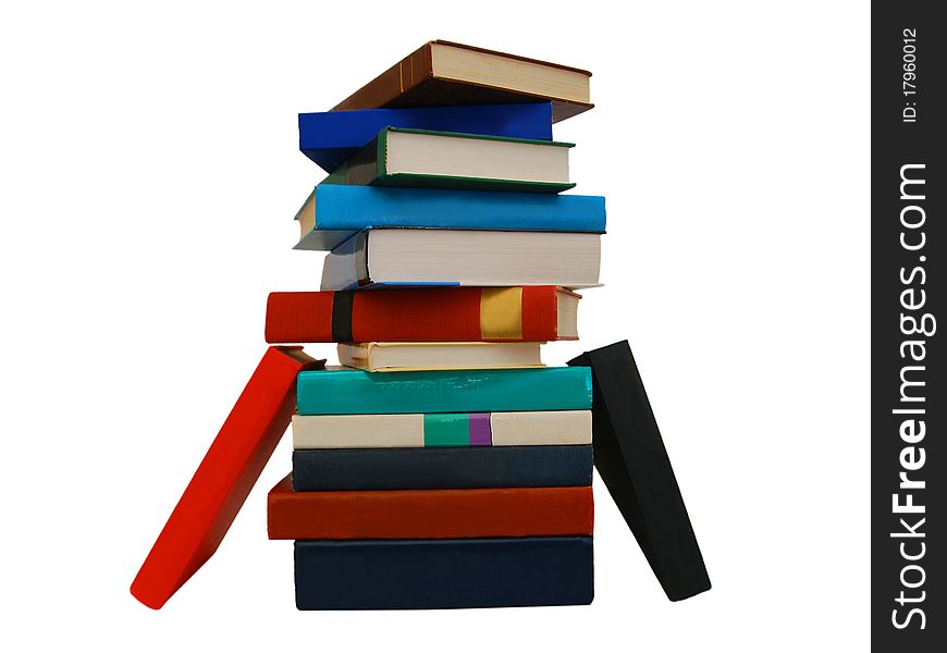 Old books in a pile white background