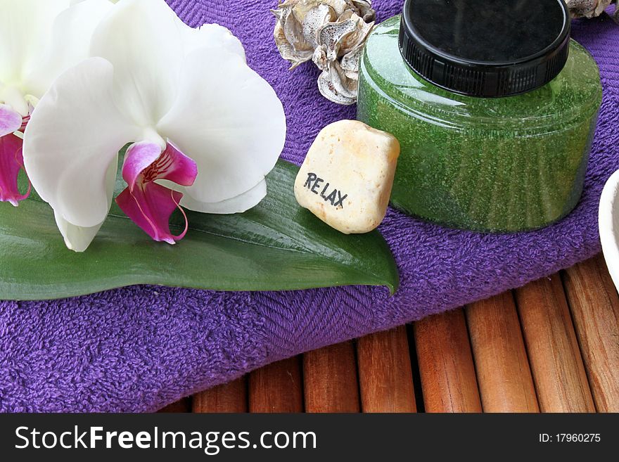 Orchid, or bath on a towel. Orchid, or bath on a towel