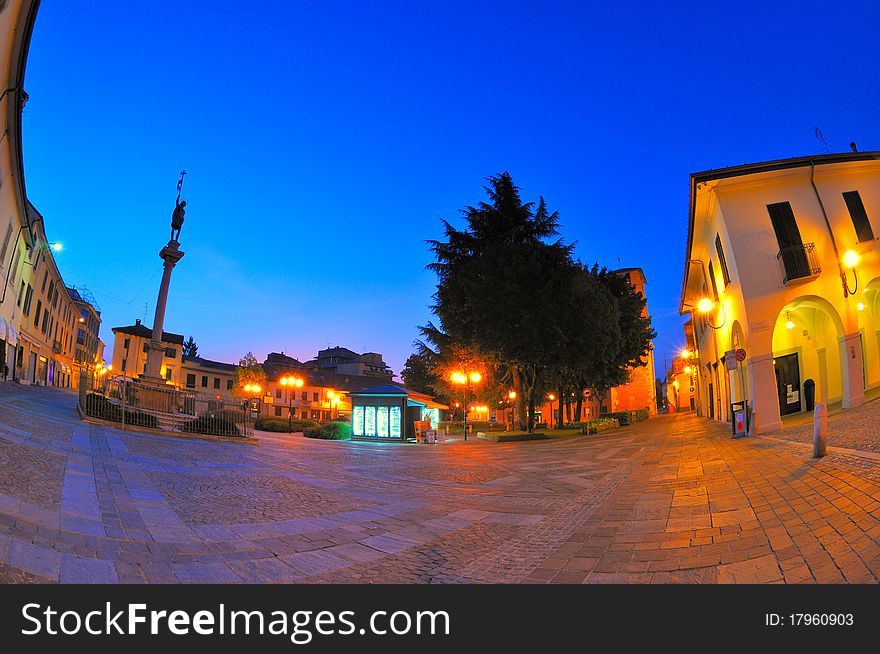 Fish eye look on Melzo's central platz. Melzo is a little town near Milano, Italy. Fish eye look on Melzo's central platz. Melzo is a little town near Milano, Italy