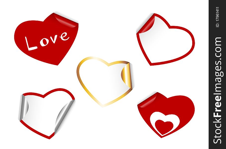 Heart shape set of stickers. Vector art