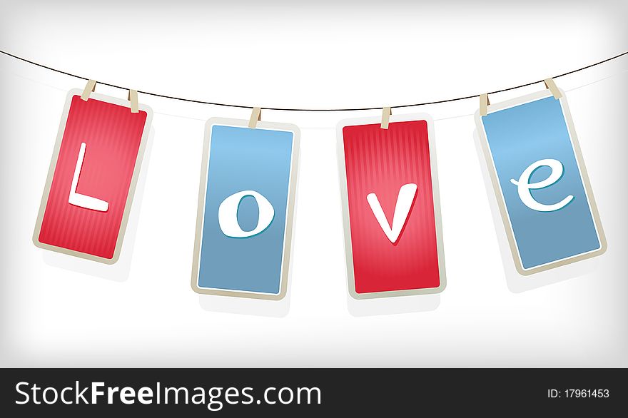 Valentine hanging labels. Vector art