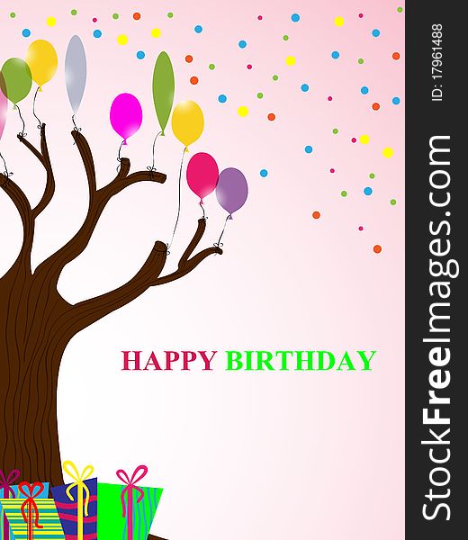 Vector picture with tree and balloons. Vector picture with tree and balloons