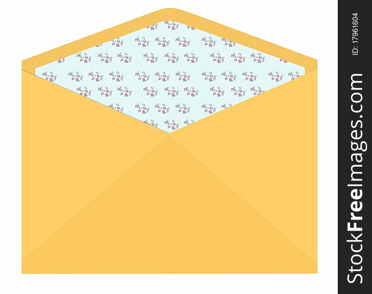 Vintage envelope with flower pattern inside isolated on a white