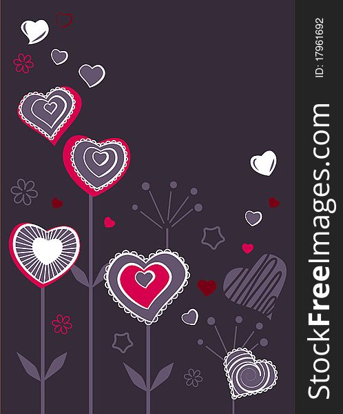 Contour Hearts On Dark Background