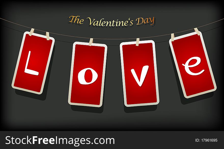 Valentine hanging labels. Vector art