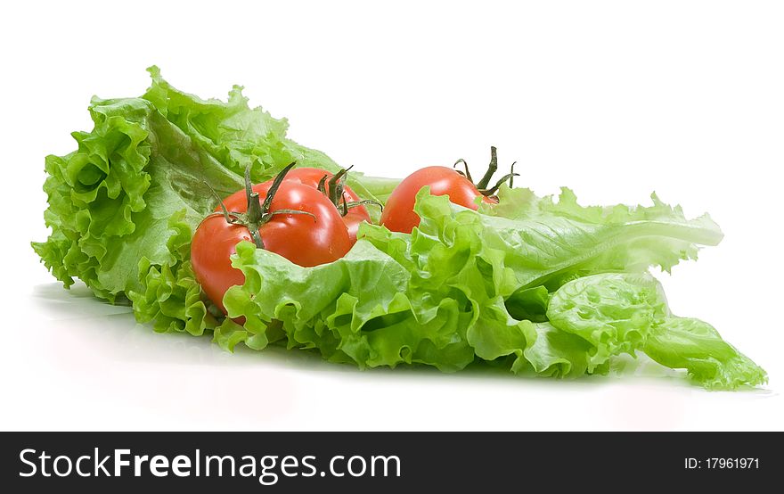 Tomatoes And Lettuce On The White