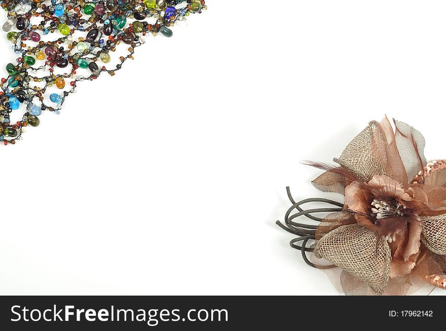 Necklace jewelry framework with flower, isolated on white background