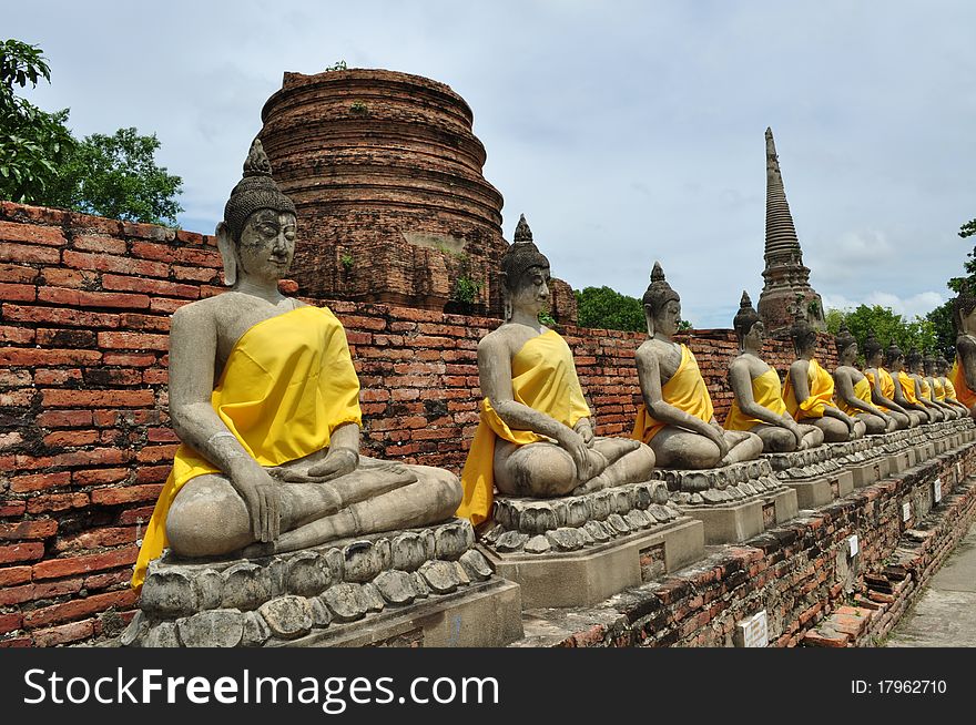 Cloister of Buddha statue at Wat Yai Chai Mongkon, Ayutthaya, Thailand