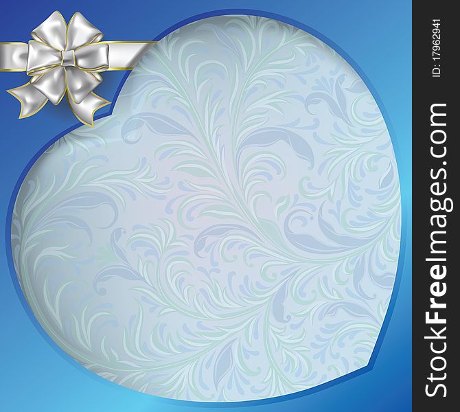 Valentines blue greeting with heart and floral ornament