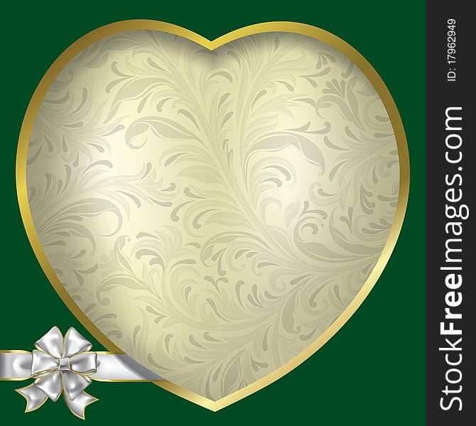 Valentines green greeting with heart and floral ornament. Valentines green greeting with heart and floral ornament