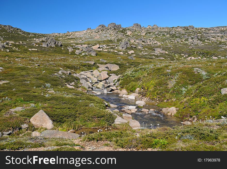 Scenic view of a stream with rocks. Scenic view of a stream with rocks