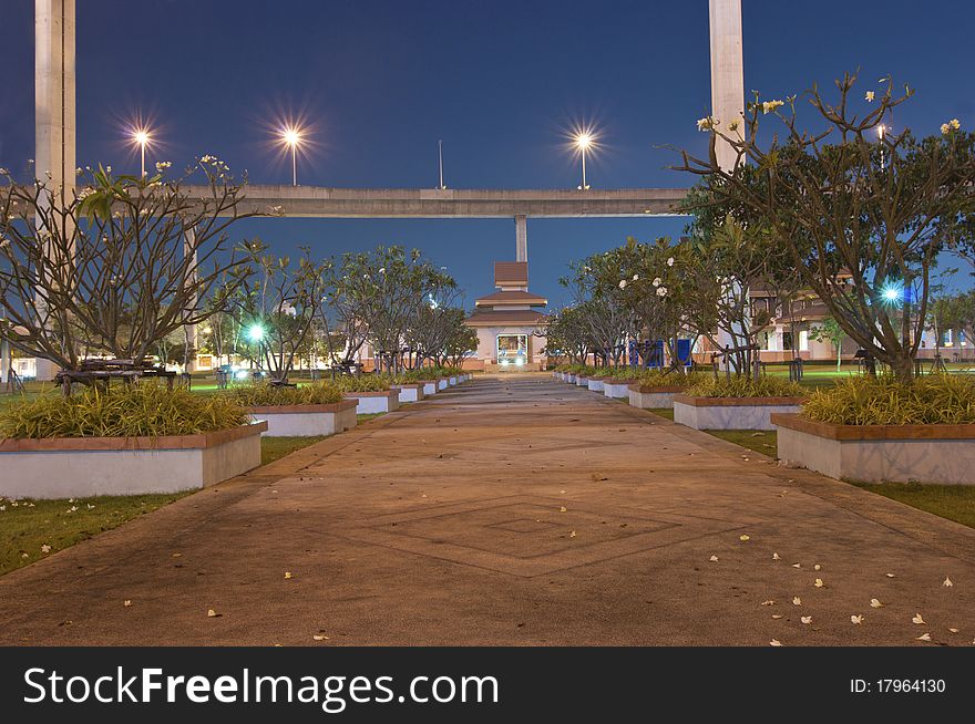 Walking orange way to the building,Bangkok,Thailand