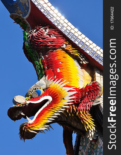 A chinese dragon on the roof