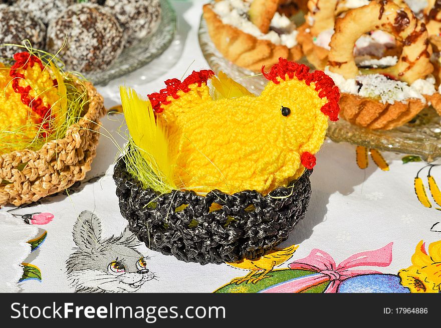 Traditional easter decoration - yellow chicken