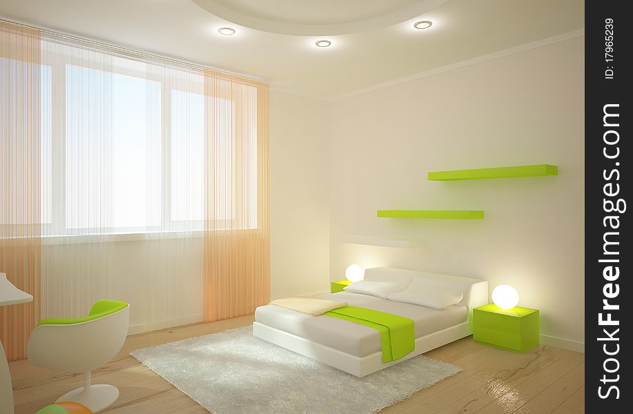 Modern bedroom with green furniture