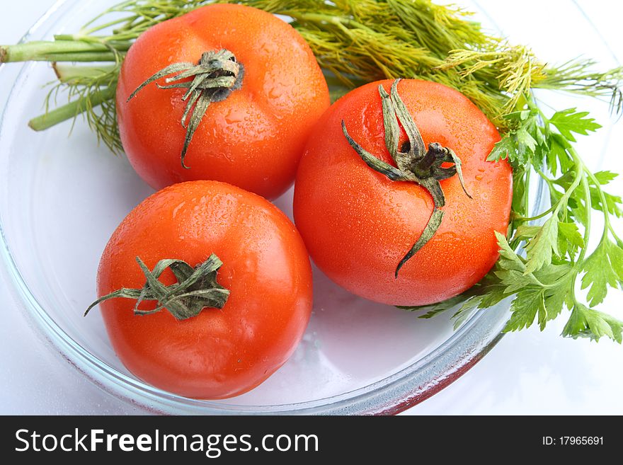 Group of three tomatoes. Red color