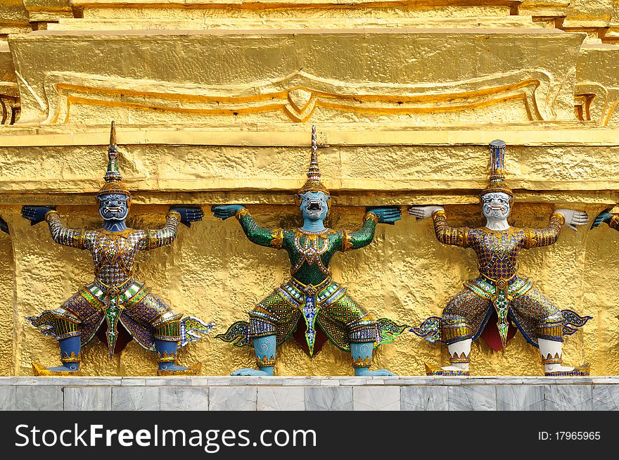 Statues at Wat Phra-Kaew, The scene of Thailand.