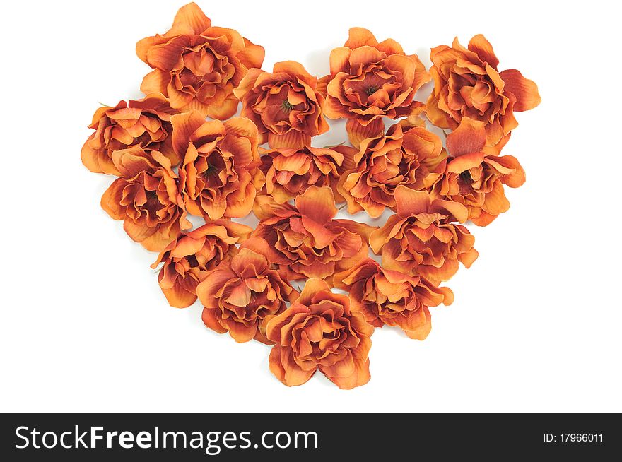 Batch of colorful roses in heart shape on a white background. Batch of colorful roses in heart shape on a white background