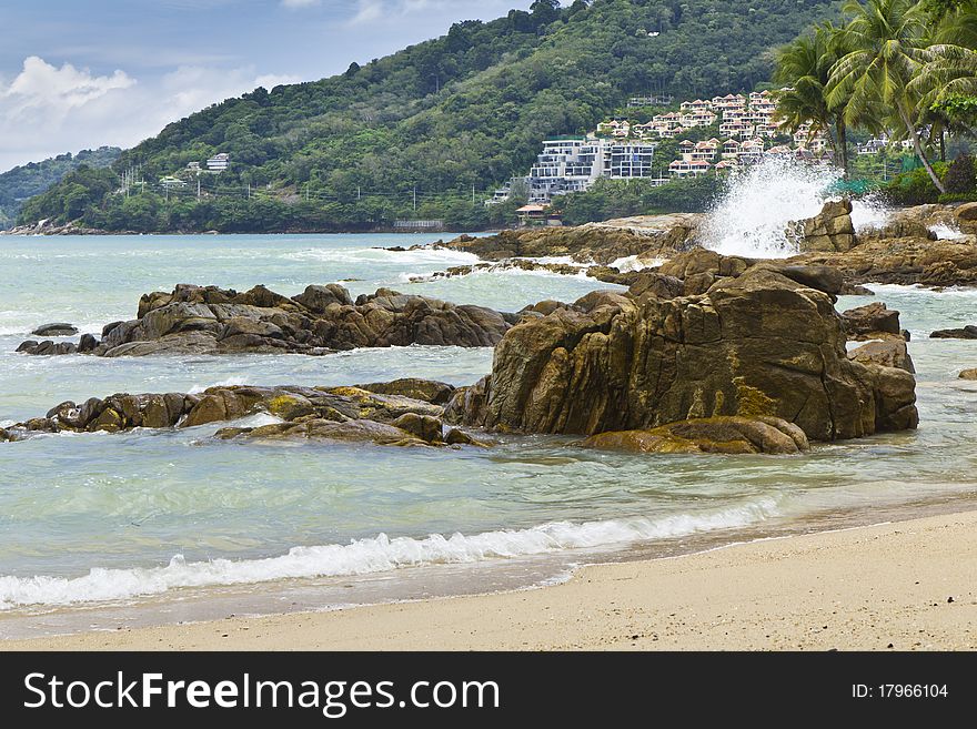 Beach sea Patong , Puket , , be the sea where have sea power water and many rock ,. Beach sea Patong , Puket , , be the sea where have sea power water and many rock ,