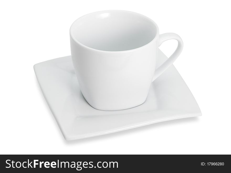 White empty cup with square saucer, isolated