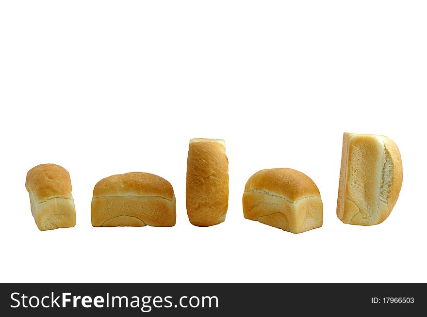 Loaves of white bread isolated on white background