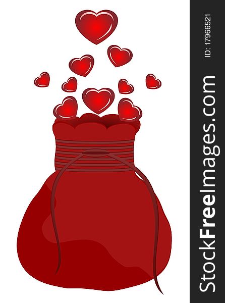 Vector bag with the taking off hearts, characterizing day of sacred Valentine. Vector bag with the taking off hearts, characterizing day of sacred Valentine