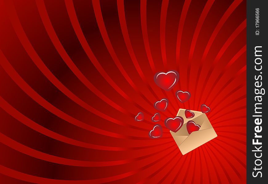 The stylized vector framework with an envelope and silhouettes of hearts. The stylized vector framework with an envelope and silhouettes of hearts