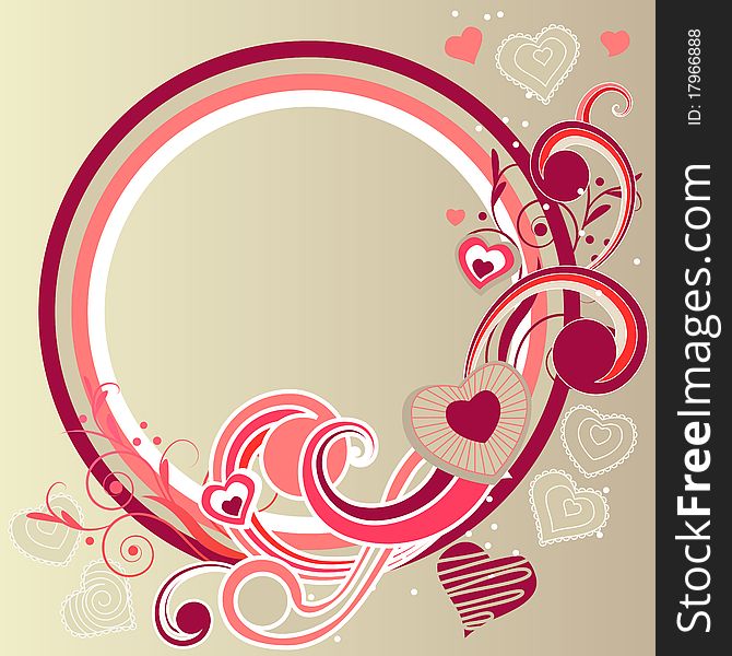 Valentine frame with pink hearts and abstract swirl elements. Valentine frame with pink hearts and abstract swirl elements