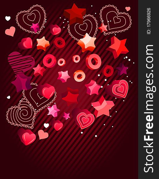 Valentine greeting card with different red hearts. Valentine greeting card with different red hearts