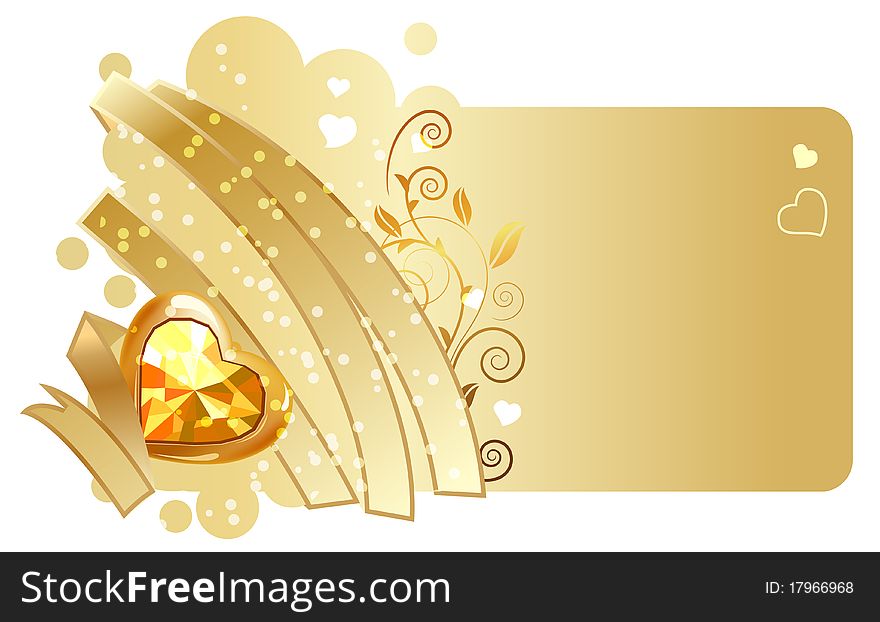 Gold Ribbon And Jewel On Beige Background