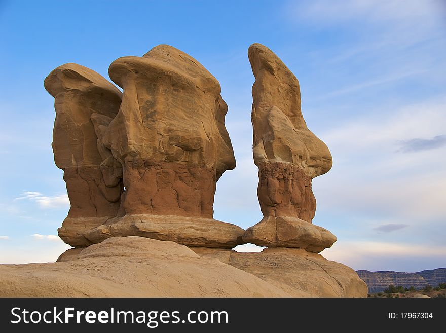 Three hoodoos, Devil's Garden, Grand Staircase Escalante National Monument, Utah