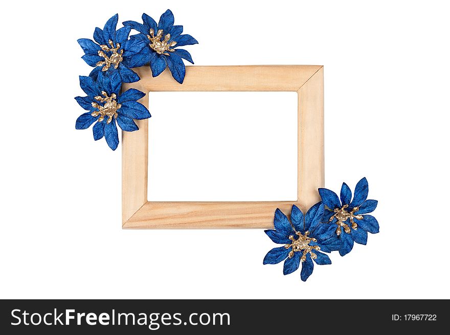 Wooden Photo Frame With Blue Flowers