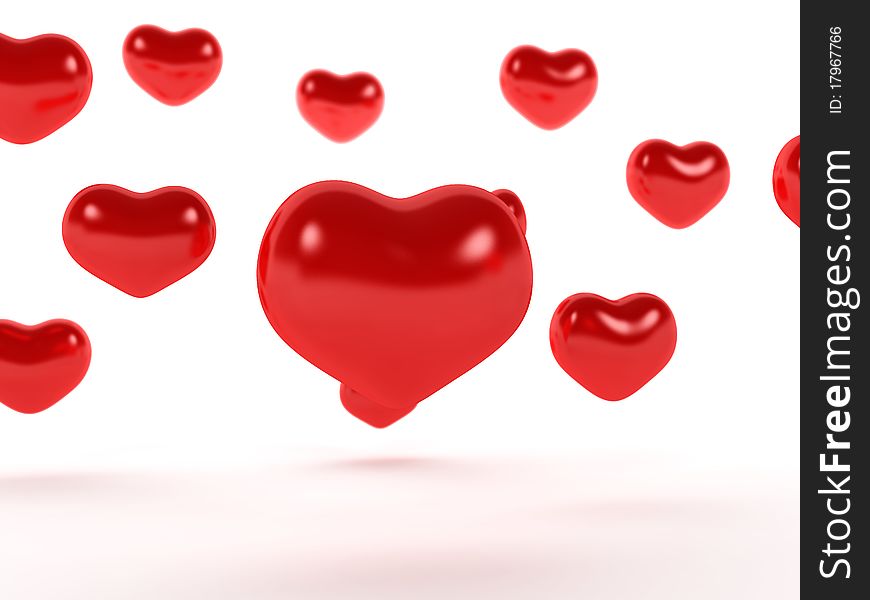 Big red heart on a white background and the background blurry other hearts â„–2. Big red heart on a white background and the background blurry other hearts â„–2